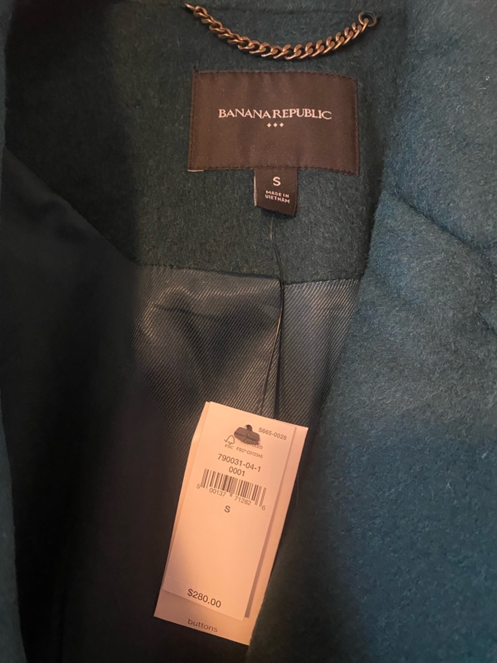 Banana Republic Teal/Emerald Wool blend Coat - Picture 2 of 7